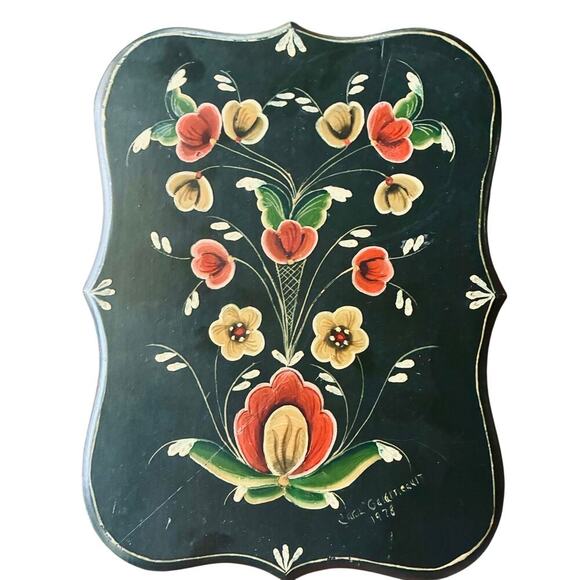 Scandinavian Rosemaling Art Plaque – 1978 Carl Gehrkeuit – Vintage Wall Decor - Picture 1 of 4